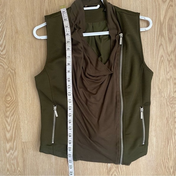 Olive Green Vest Draped Utility Style Moto Zip-Up Gorpcore Layer Size Small - Picture 10 of 11